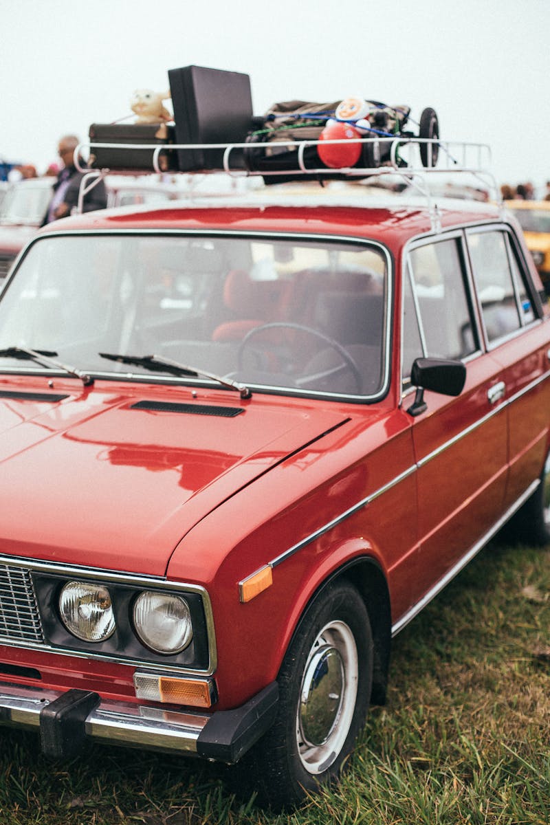 Red and White Vintage Car