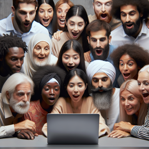 Crowd of people in awe watching a laptop screen