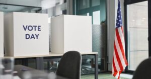 American Flag and Voting Boxes